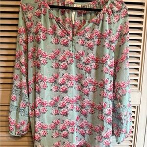 LC Lauren Conrad Green and Pink Relaxed Blouse